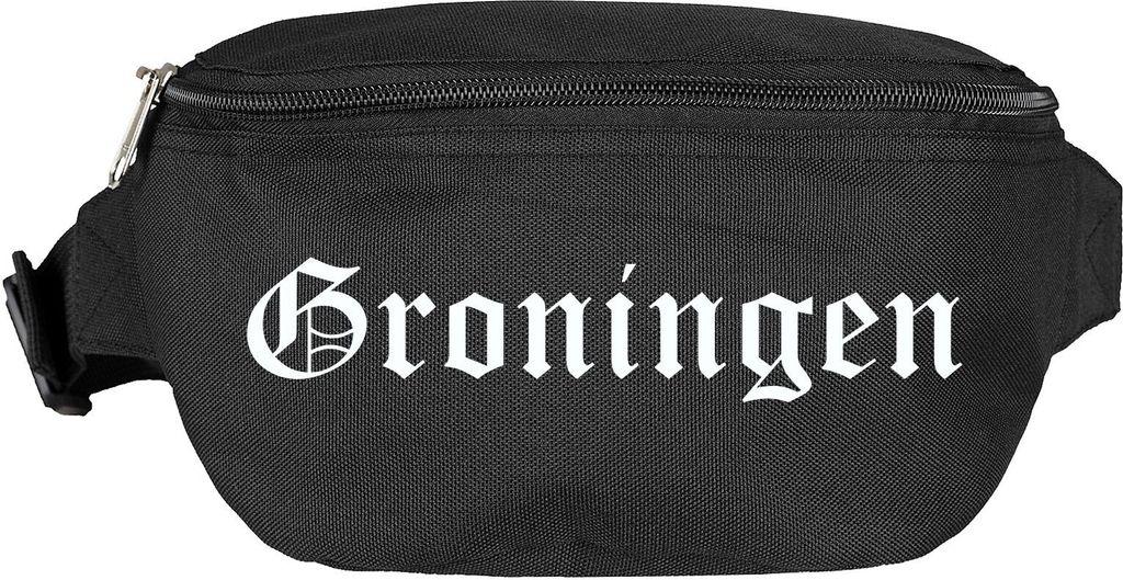 Groningen Bauchtasche - Altdeutsch bedruckt - Gürteltasche Hipbag Schwarz
