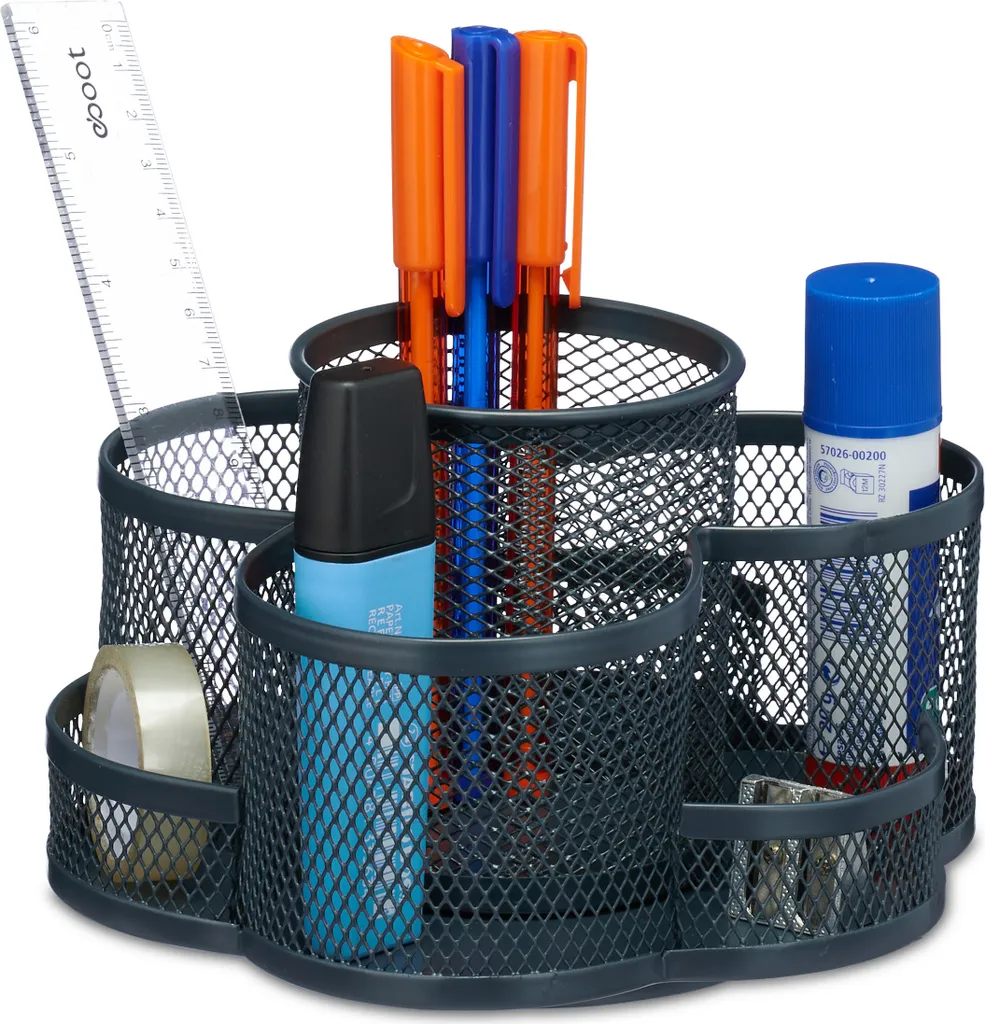 Relaxdays Desk Organizer Girevole 360° | Portamatite Metallo 7 Vani