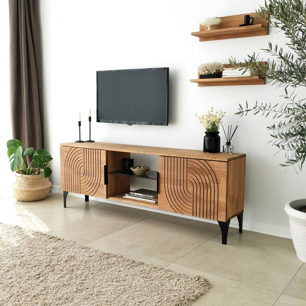 Skye Decor, Lidya - Oak, TV-Einheit, Eiche, 100 % MASSIVES KIEFERHOLZ, 150 x 30 x 40 cm