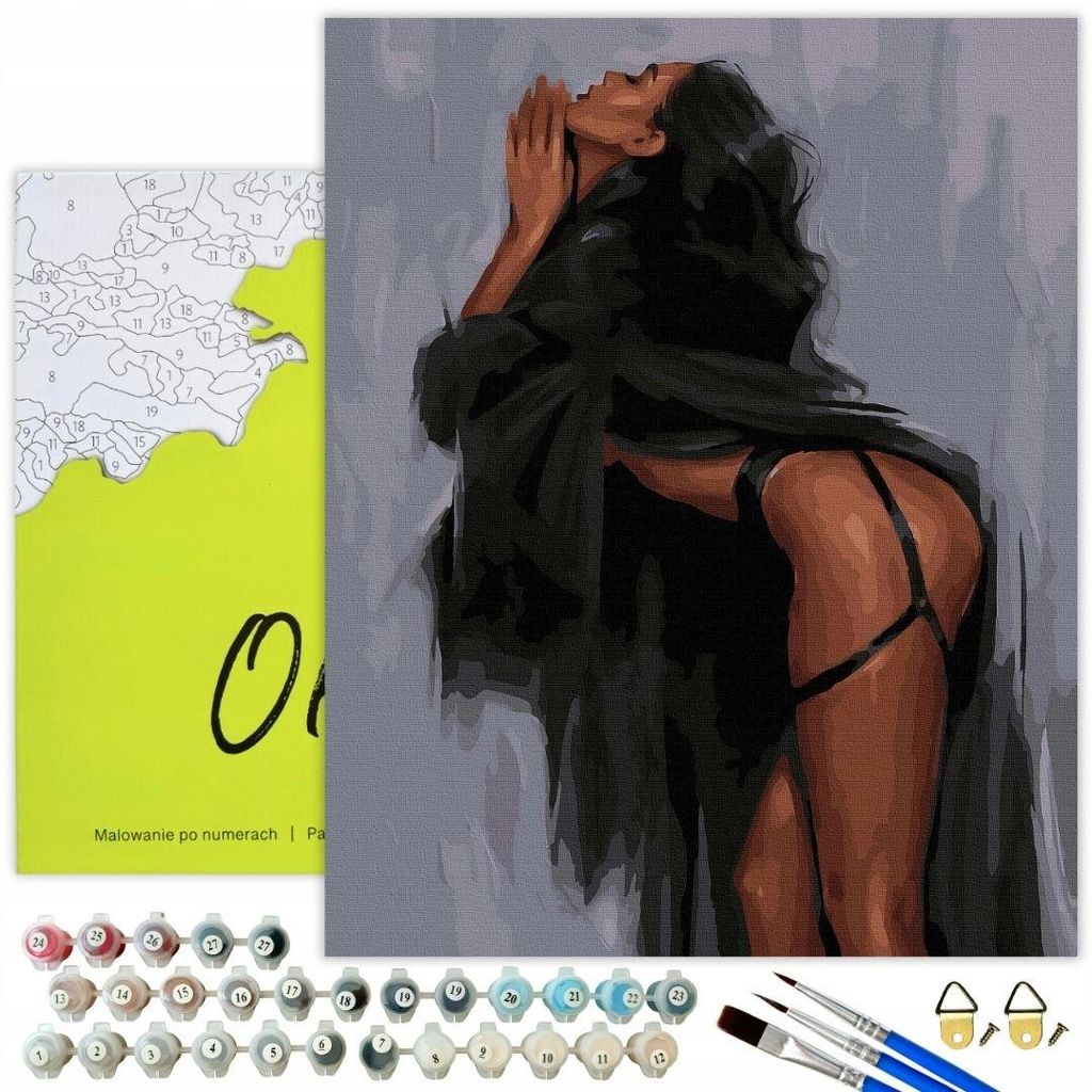 Oh Art! Malen Nach Zahlen für Erwachsene - Frau Erotik Portrait – Leinwand 40 x 50 cm mit Holzrahmen, 17 Acrylfarben, Pinsel – DIY Painting Set