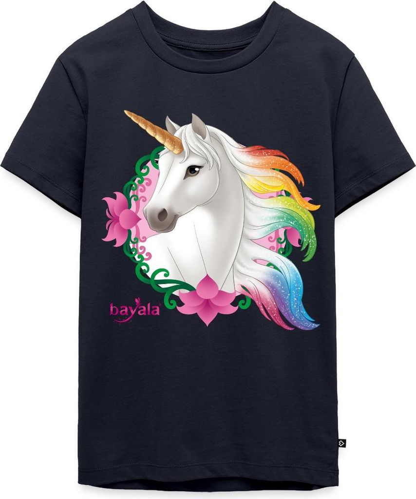 Spreadshirt Schleich Bayala Regenbogeneinhorn Stute Teenager Premium T-Shirt, 158/164 (12 Jahre), Navy
