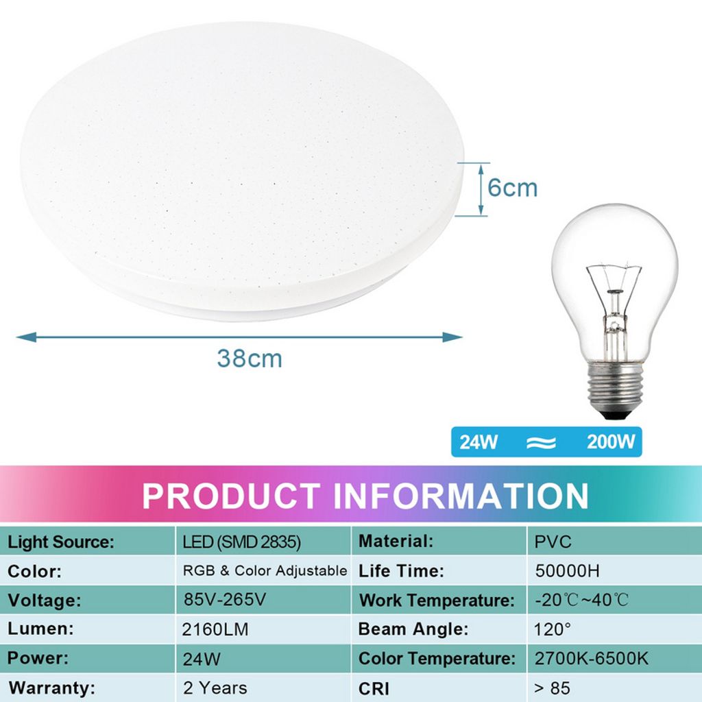 48W Ultraslim LED RGB Dimmbar Farbwechsel Deckenleuchte Deckenlampe 85V-265V Top