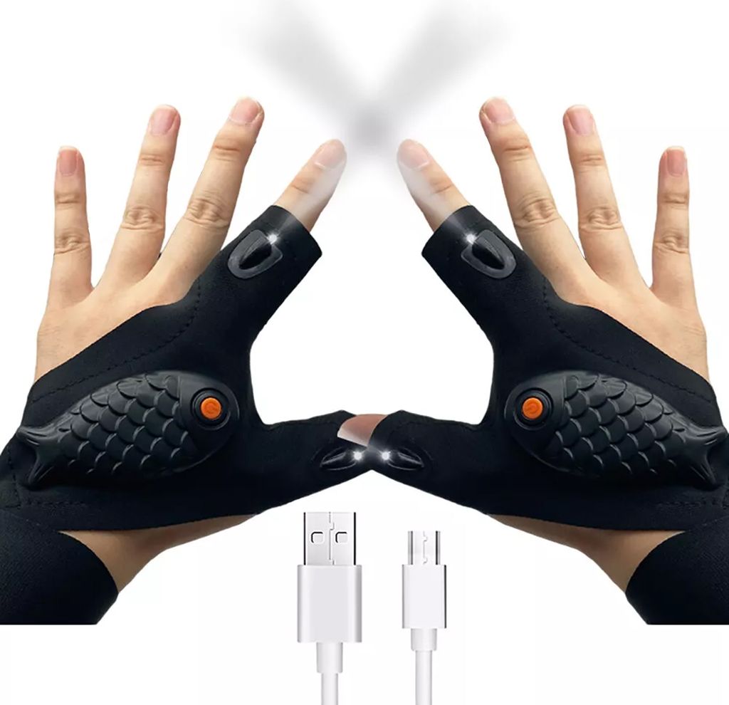 OKWISH 2x LED Taschenlampe Handschuhe, Angeln Handschuhe mit Licht Geschenke, Papa Geschenk Vatertag, Mأ¤nnergeschenke Geburtstagsgeschenk fأ1/4...