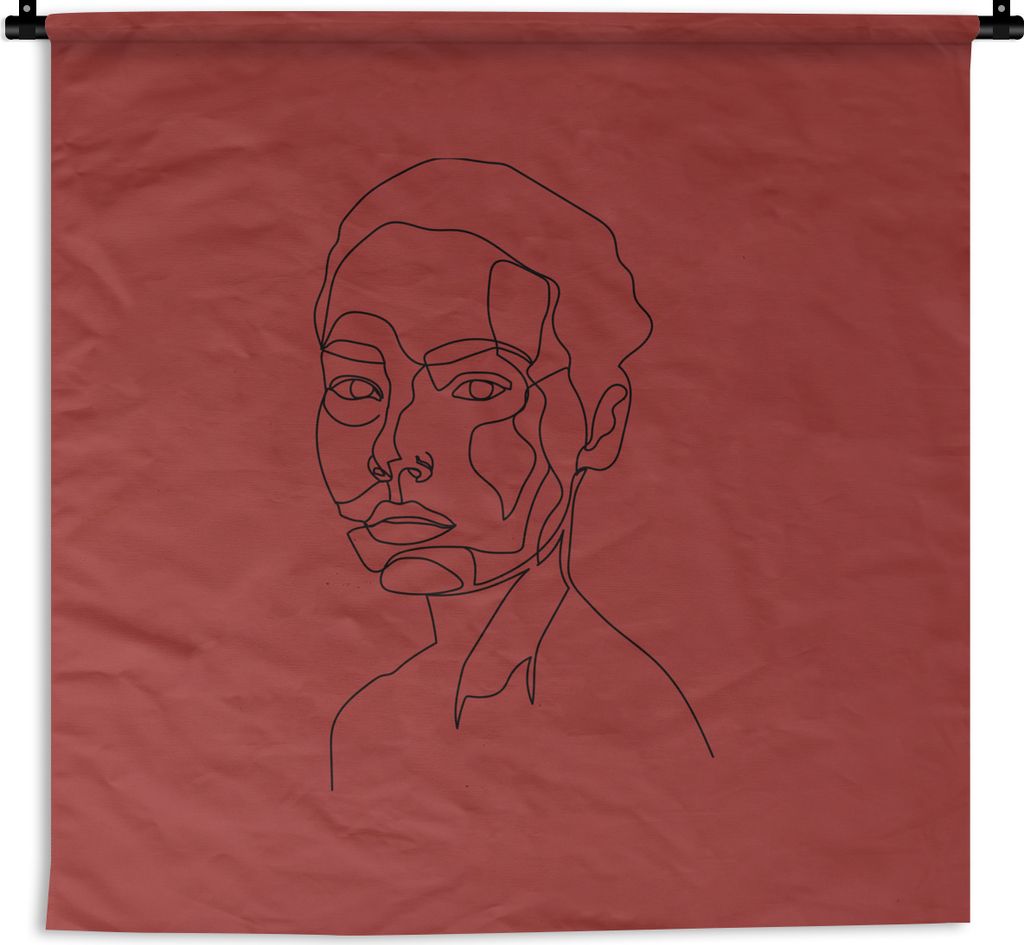 MuchoWow Wandteppich Wandbehang Frau - Gesicht - Minimalismus 120x120 cm Tapisserie Dekoration Wandtuch - Modern - Baumwollgewebe