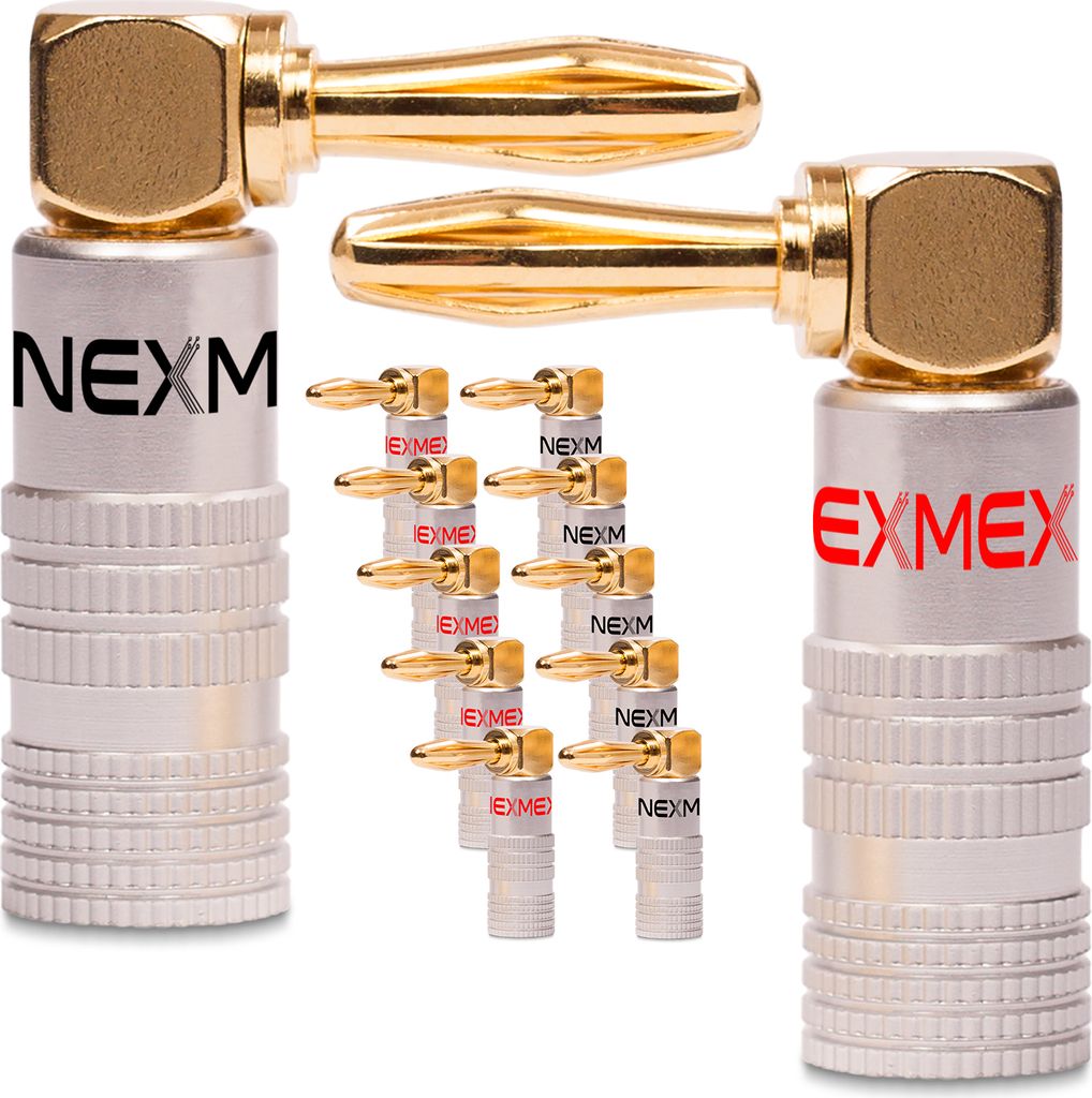 NEXMEX Bananenstecker 90° winkel 4mm 12x schraubbar vergoldet Lautsprecherkabel