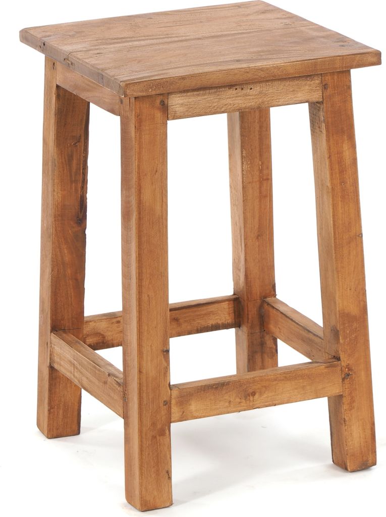 A wooden stool on a white background.