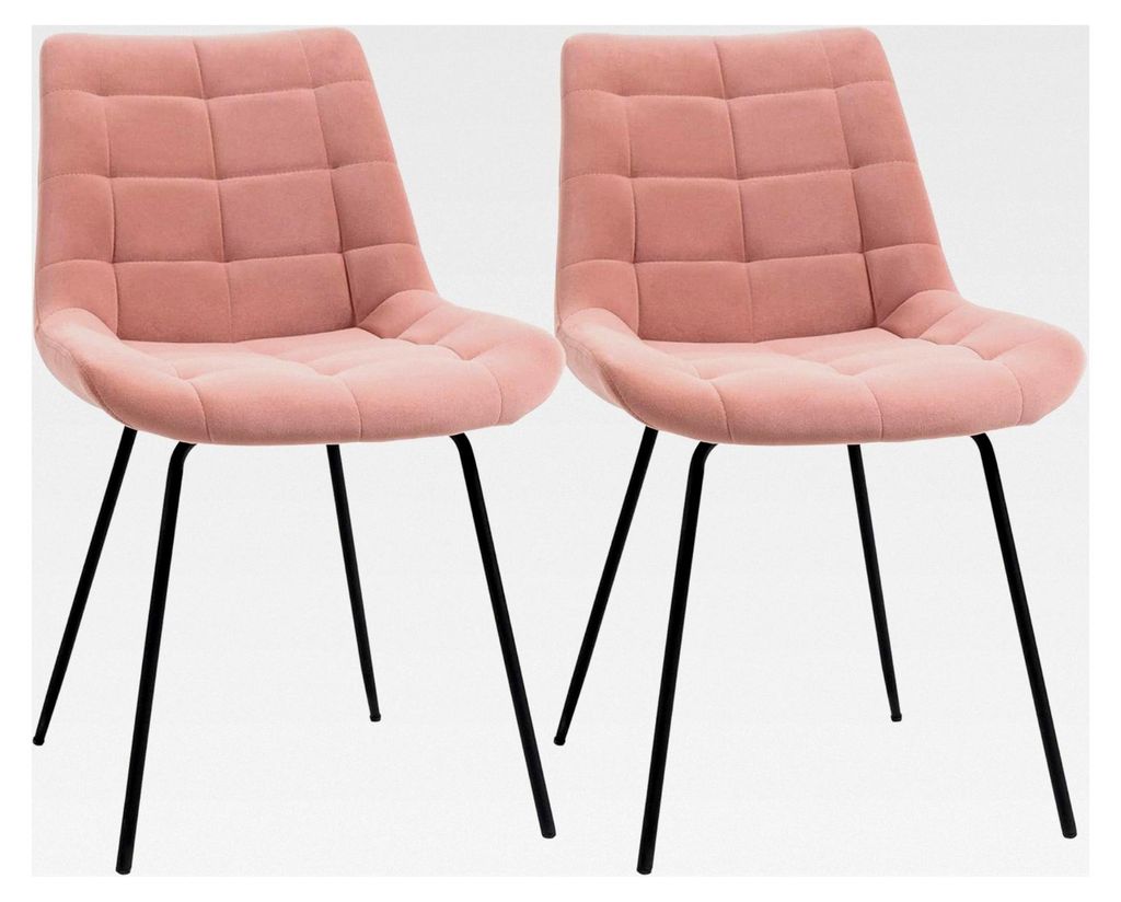 Esszimmerstühle 2er Set Küchenstuhl mit Rückenlehne, Samtoptik, Sessel für Wohnzimmer mit Stahlbeinen im Retrodesign, Rosa