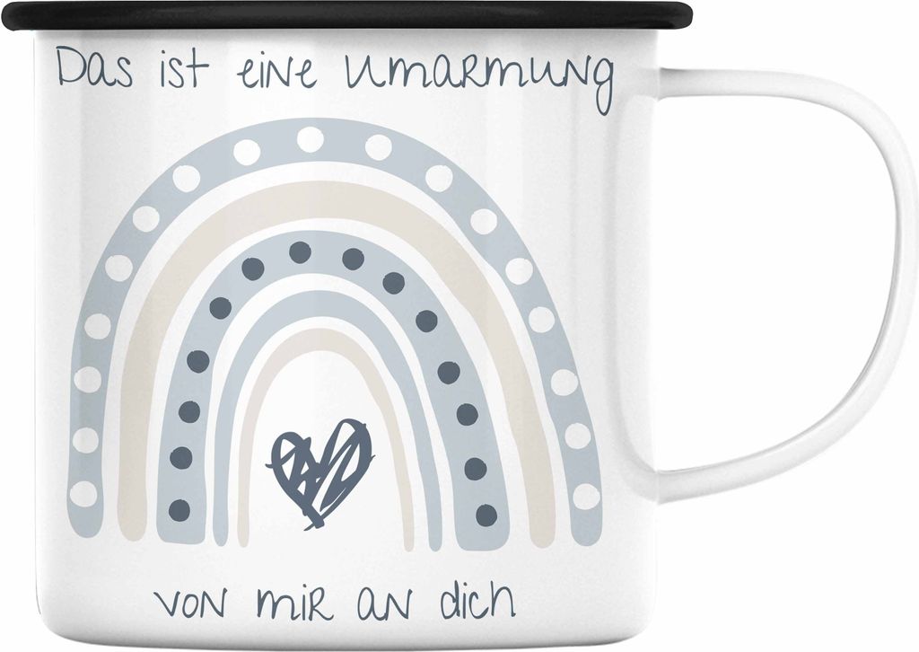 Trendation - Beste Freundin Emaille Tasse Geschenk Beste Freundinnen Geburtstag Lustig Freundinnen Spruch Becher - Umarmung Von Mir An Dich (Schwarz)