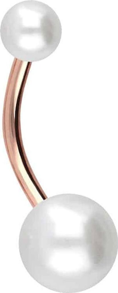 Bauchnabelpiercing Titan Bananabell mit Innengewinde SYNTHETISCHE PERLEN RoséGold Stablänge: 12mm | Kugelgröße: 5 + 8mm