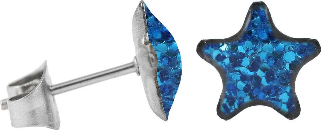 Ohrstecker Chirurgenstahl glitzernder Stern Farbe - Blau