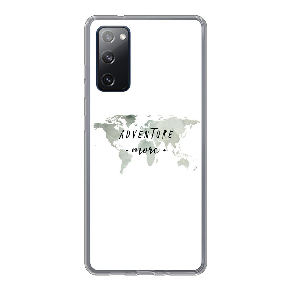 MuchoWow Handyhülle Schutzhülle Hülle für Samsung Galaxy S20 FE Weltkarte - Grau - Zitate Silikon Softcase Handy Hülle - Abdeckung