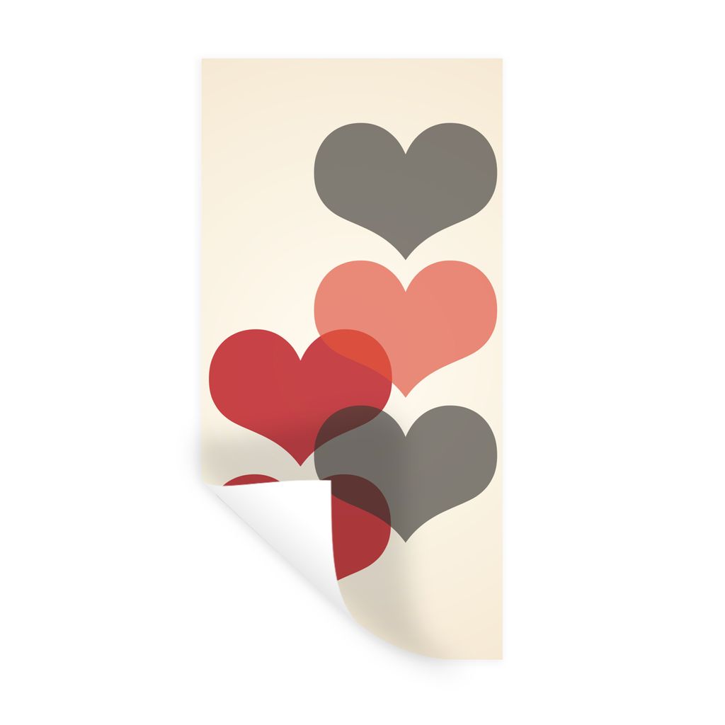 MuchoWow Wandtattoo Wandsticker Wandaufkleber Herzen - Rot - Pastell - Liebe 80x160 cm Selbstklebend und Repositionierbar - Sticker - Dekorfolie