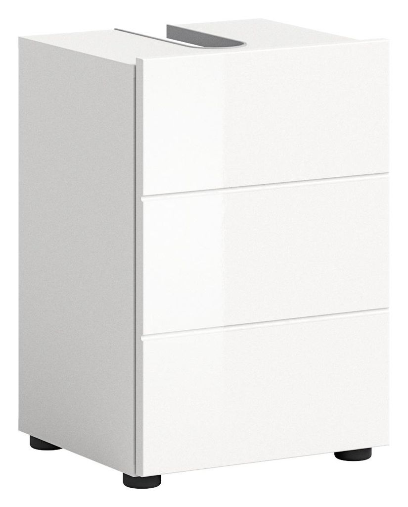 Waschbeckenunterschrank mit pflegeleichter MDF Front & Siphon Ausschnitt, weiß hochglanz, Breite 38 cm, furnling Vera