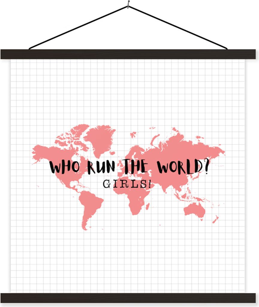 MuchoWow Textilposter Weltkarte - Mädchen - Beyoncé 120x120 cm mit schwarzem Rahmen - Aufhängungsset