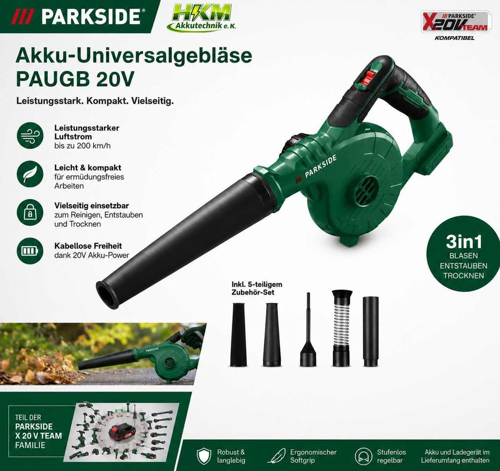 PARKSIDE 20 V Akku-Universalgebläser PAUGB, Laubbläser ohne Produktbild 