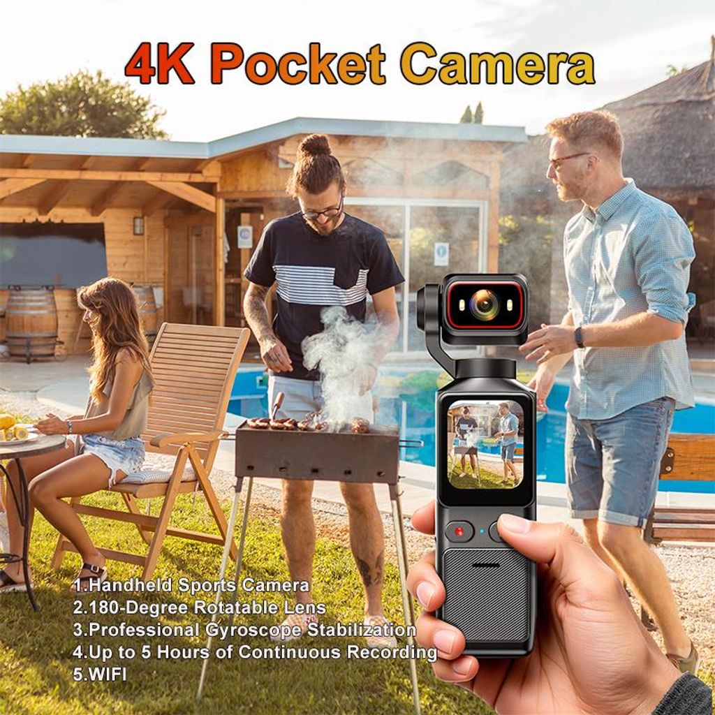 4K Action Camera with WiFi 169 Inch IPS Touch Screen 180 Degree Rotatable Lens EIS Handheld Video Recorder Outdoor Sports Camera
