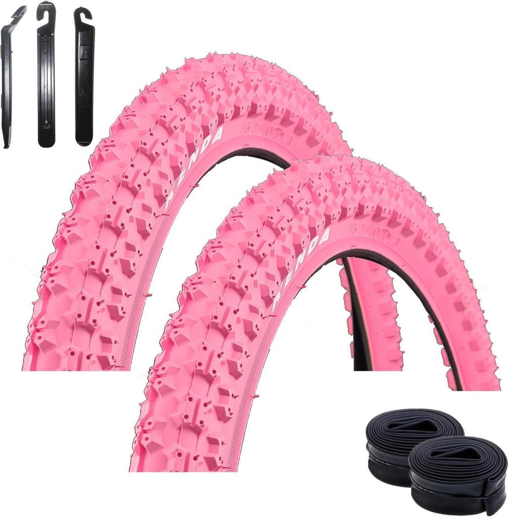 2 x Kenda 20" BMX K-51 Fahrradreifen in Pink 58-406 (20 x 2,25) + 2 passende Schläuche AV inkl. maxxi4you Reifenheber