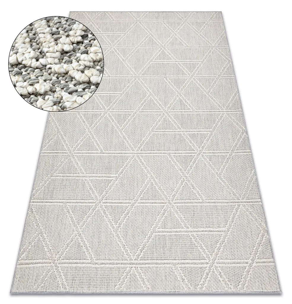 Tapis géométrique gris JERSEY - Structure bouclée et motif losange 3D