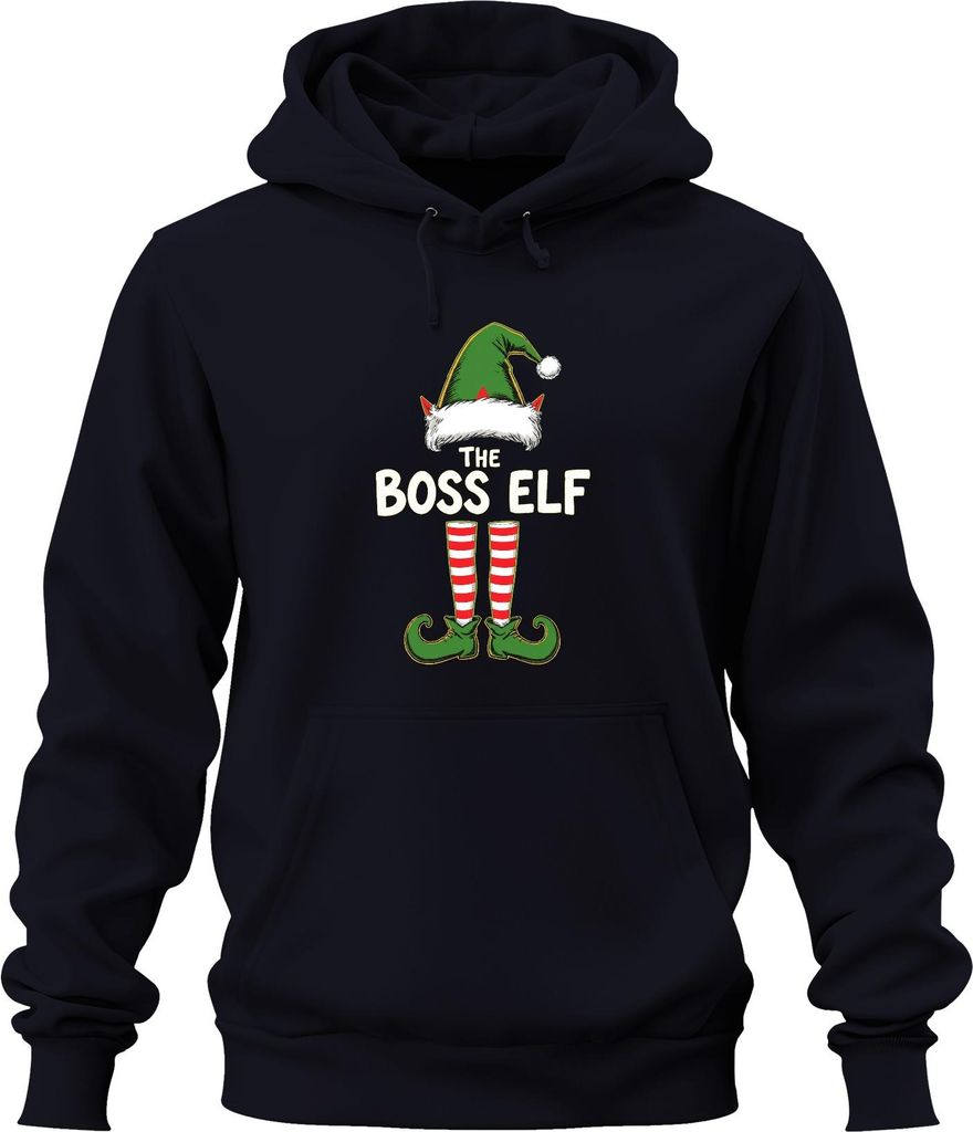 THE BOSS ELF Weihnachtswichtel Weihnachtshut Elfenstiefel Humor Uni Hoodie Kapuzenpullover, Navy, XXL