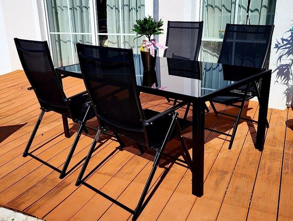 Sitzgruppe POETTO 4 Personen Schwarz Aluminium Gartenmöbel Produktbild 