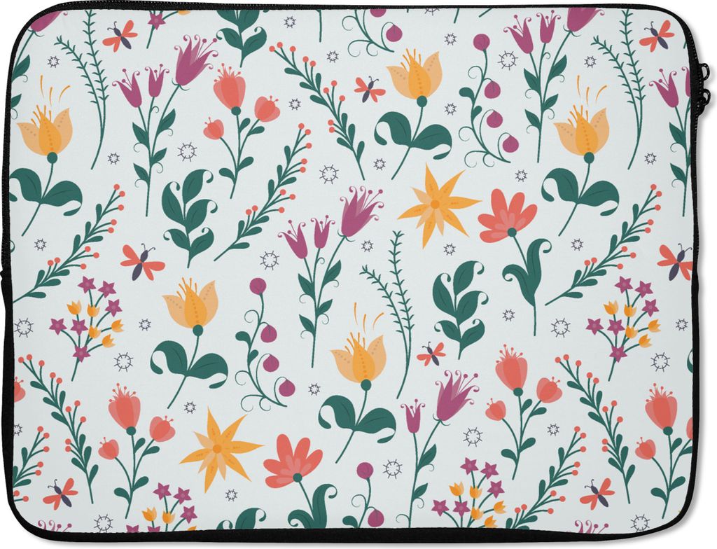 MuchoWow Laptop Hülle 17 Zoll Laptoptasche Muster - Blumen - Blätter - Zipper - Schutzabdeckung