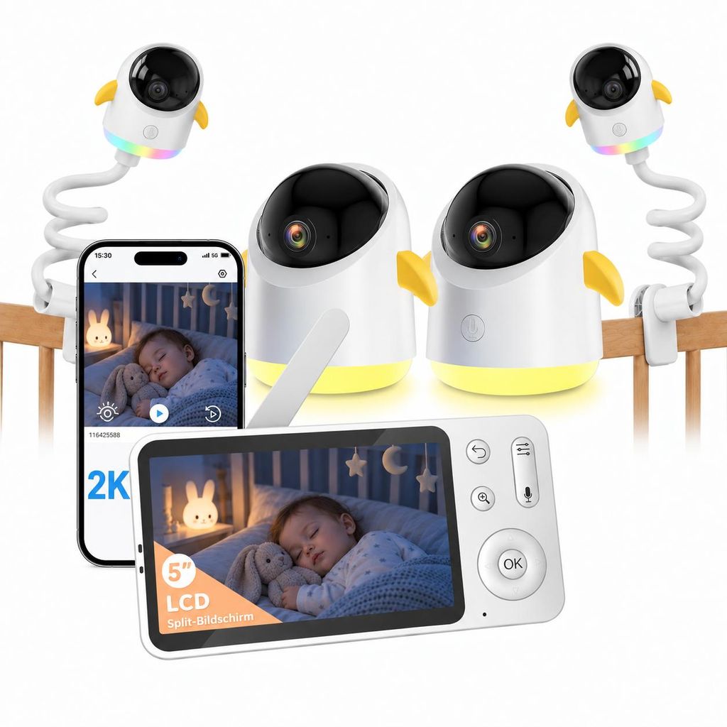 BOIFUN Babyfoon met 2 camera's, 2K, 3MP, 5-inch Productafbeelding 