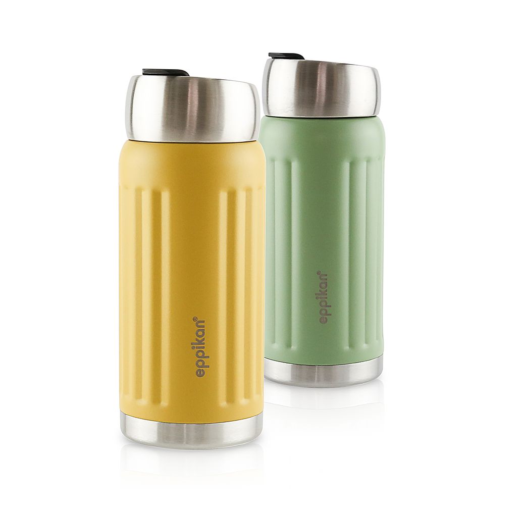 eppikan EppiGrand Edelstahl Thermobecher, Coffee-To-Go Becher, Isolierbecher, Travel Mug, 500 ml, auslaufsicher mit Click & Go Deckel (Mustard Ye...