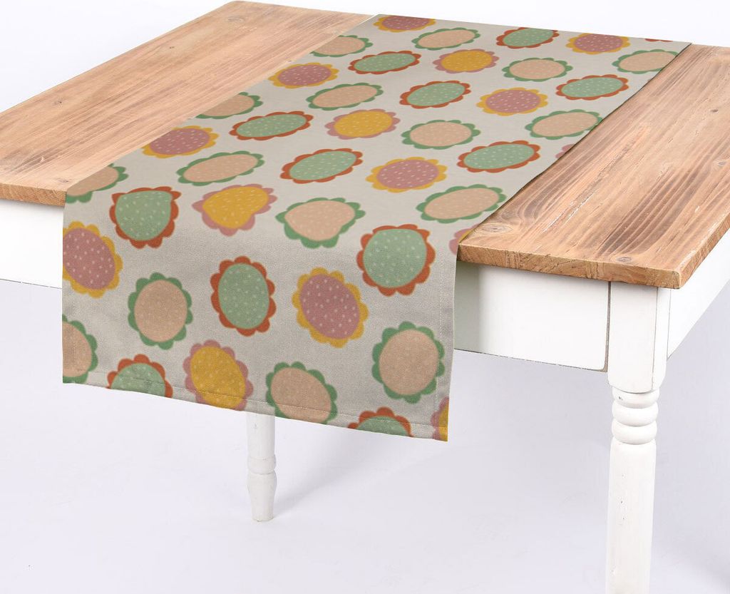 SCHÖNER LEBEN. Tischläufer wollweiß mit Blumen Blüten bunt 40x160cm