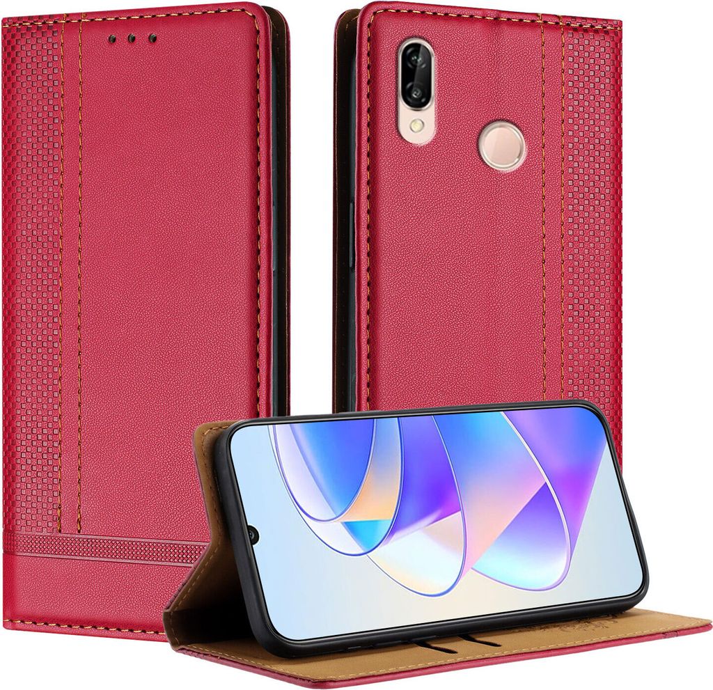 Handyhülle für Huawei P20 Lite Leder Flip Klappbare Schutzhülle mit Standfunktion Rot