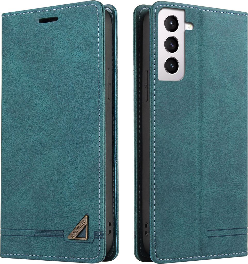 Hülle für Samsung Galaxy S22 5G, Vintage Flip Ledertasche mit Kartenfach Ständer Schutzhülle Blau