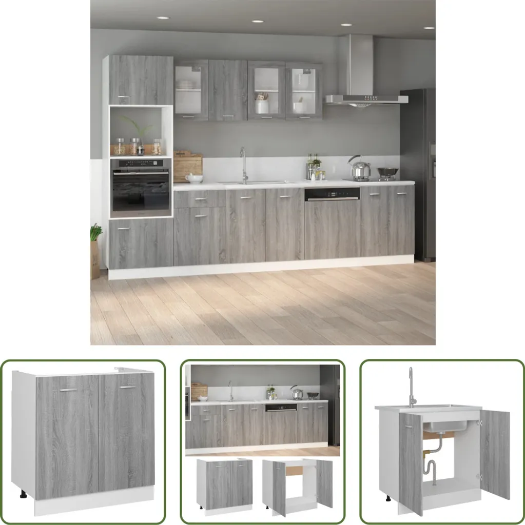 Base Lavello Cucina Grigio Sonoma 80 cm - The Living Store Home