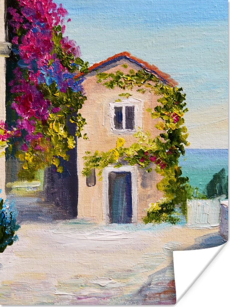 MuchoWow Poster Malerei - Haus - Ölfarbe - Dorf 90x120 cm - Wohnzimmer