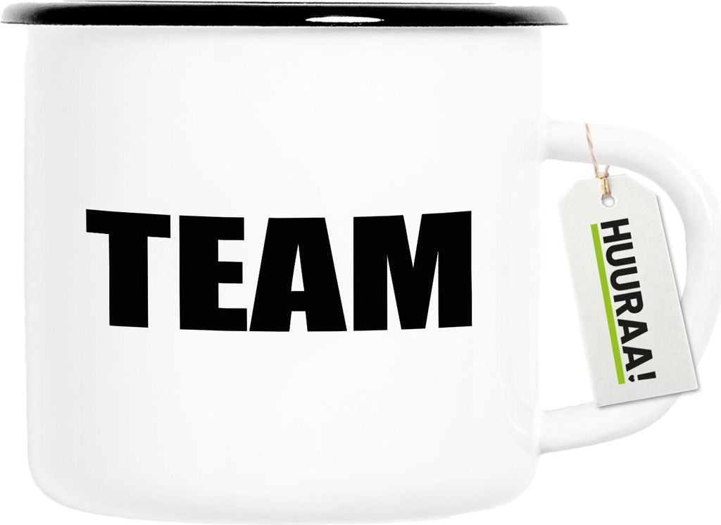 Huuraa Emaille Tasse Team Schriftzug 300ml Vintage Campingbecher Geschenkidee