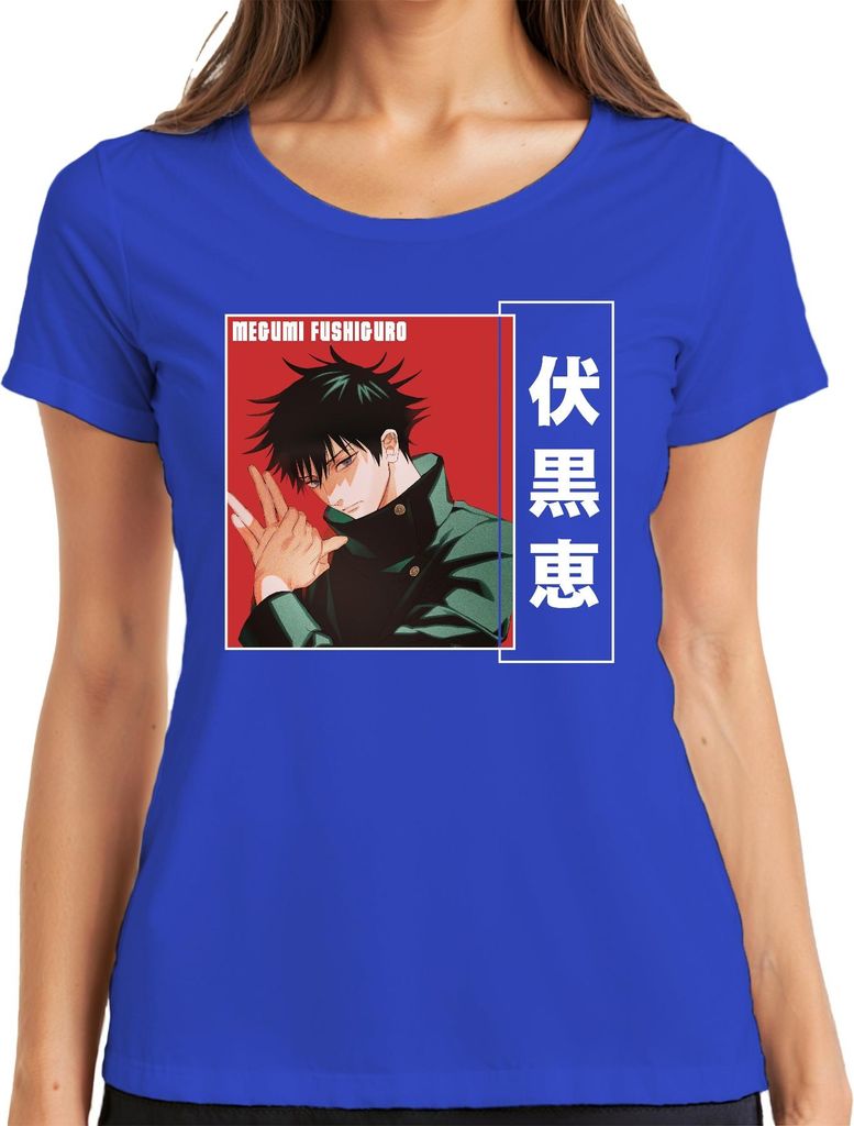 Megumi Fushiguro Jujutsu Kaisen Anime Manga Fan Geschenk Poster Damen T-Shirt, Blau, 3XL