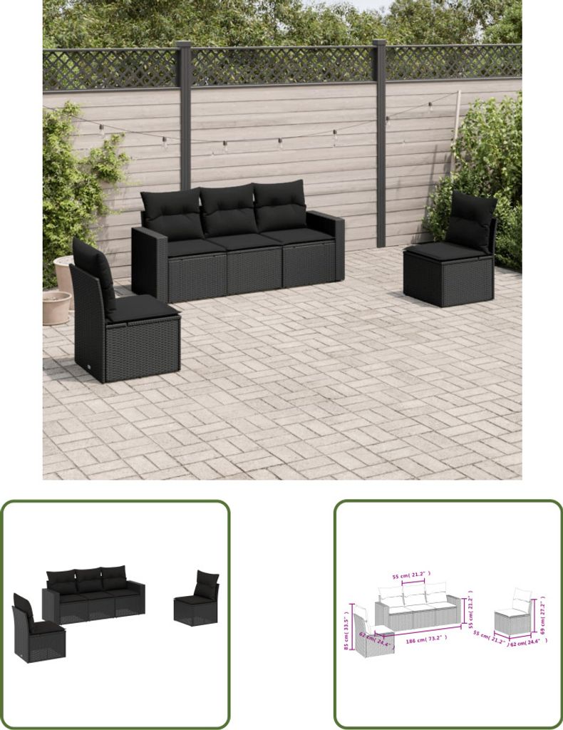 The Living Store 5-tlg. Garten-Sofagarnitur mit Kissen Produktbild 