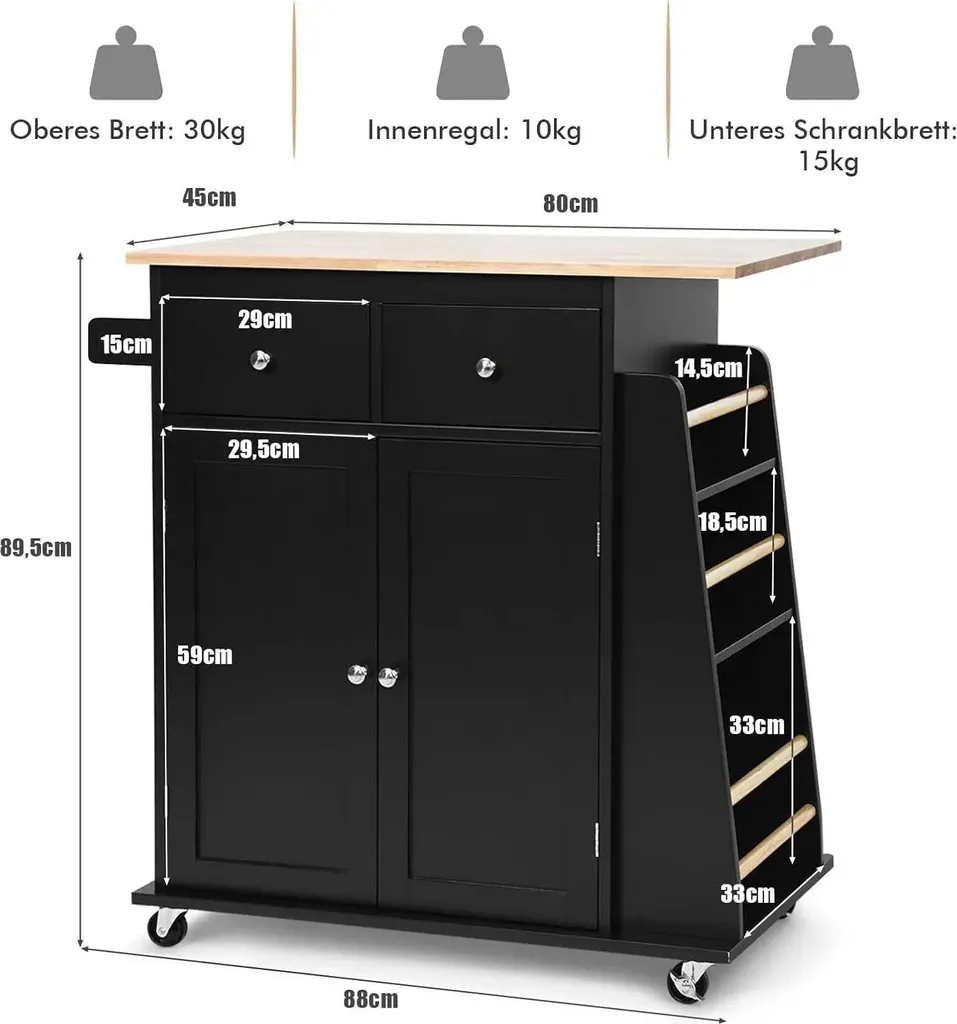 Desserte de cuisine mobile noire avec étagère réglable et freins - 5