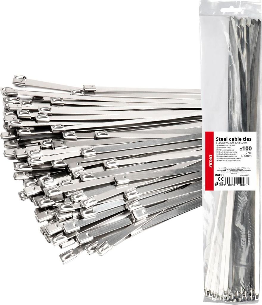 Fascette in acciaio inox 7,9x600mm 100 pz - AMiO robuste e Immagine del prodotto 
