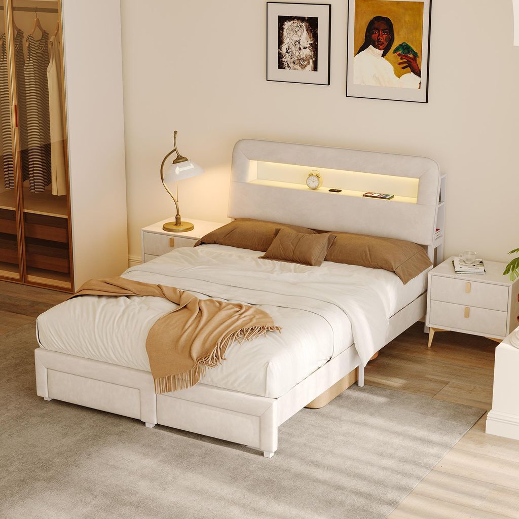 UnboxG Polsterbett 140x200cm mit Schublade, Stauraumbett Produktbild 