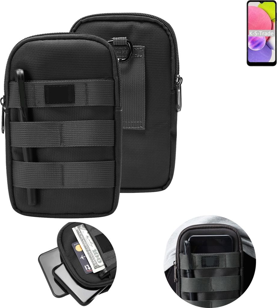K-S-Trade Holster Gürtel Tasche kompatibel mit Samsung Galaxy A03 Handy Tasche Schutz Hülle dunkel-grau viele Fächer, 1x