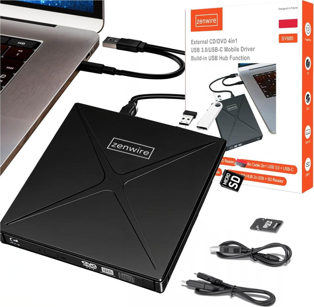 Lecteur portable - DVD CD RW externe - Hub USB-C - USB 3.0 Image du produit 