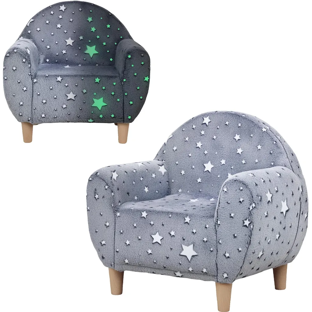 Canapé pour enfant idéal coin lecture, velours gris motif étoiles