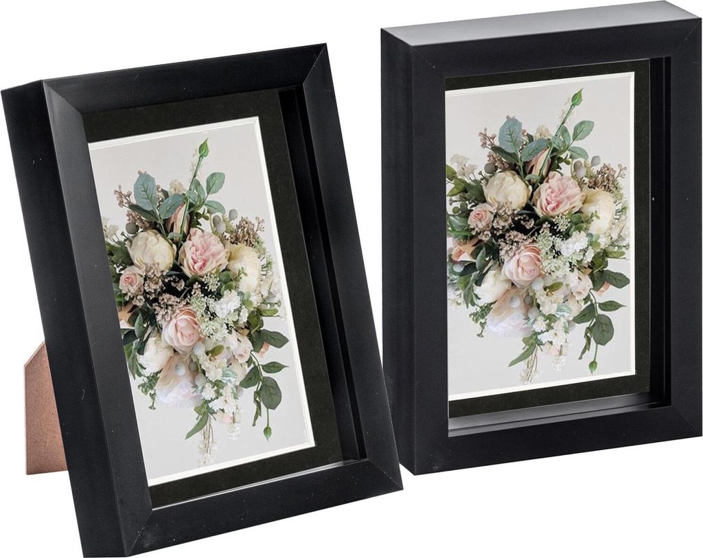 Black 2 Stück 5 x 7" 3D-Schatten-Kasten-Foto-Rahmen-Set - Craft Anzeigen Bilderrahmen mit 4 x 6" Berg - Glas Aperture - Schwarz / Schwarz