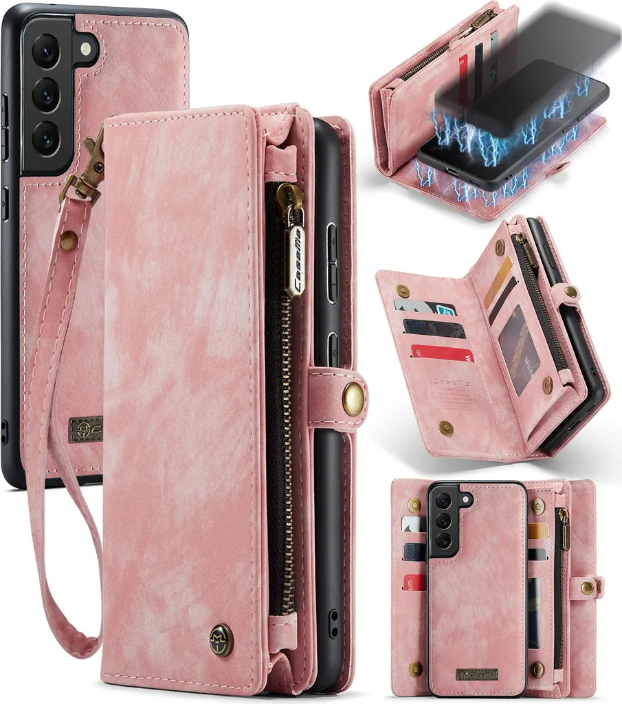 Samsung S22+ 5G Case Wallet Vintage Pink | Zip Closure & Card Slots
