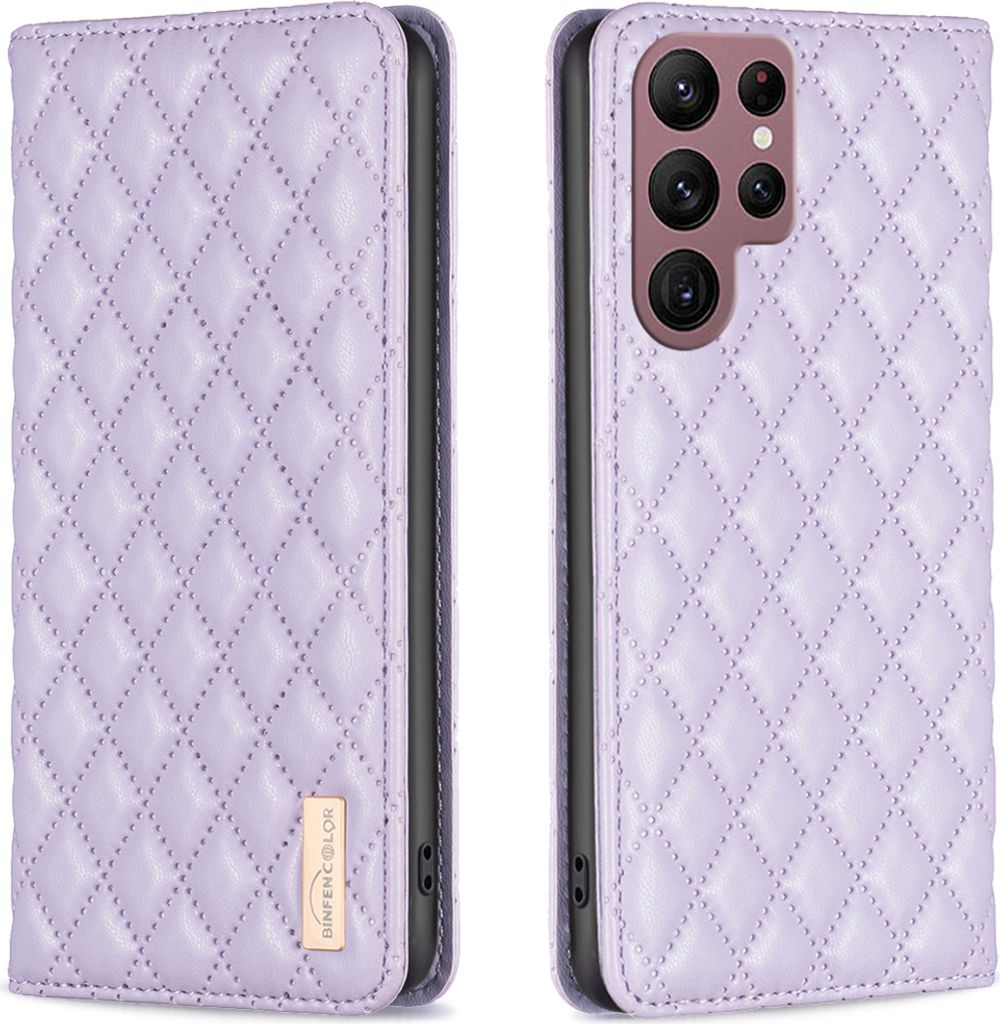 Galaxy S22 Ultra 5G Hülle, Elegant Bookstyle Flip Leder Kartenfächer Schutzhülle mit Ständer für Samsung Galaxy S22 Ultra 5G Lila