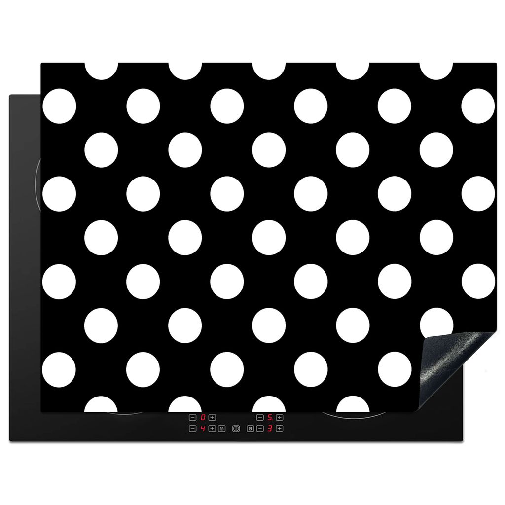 KitchenYeah Herdabdeckplatte Polka dots - Muster - Schwarz und Weiß , 77x59cm, Küche Deko, Glaskeramikkochfeld Herdabdeckung, Abdeckplatte fùr...