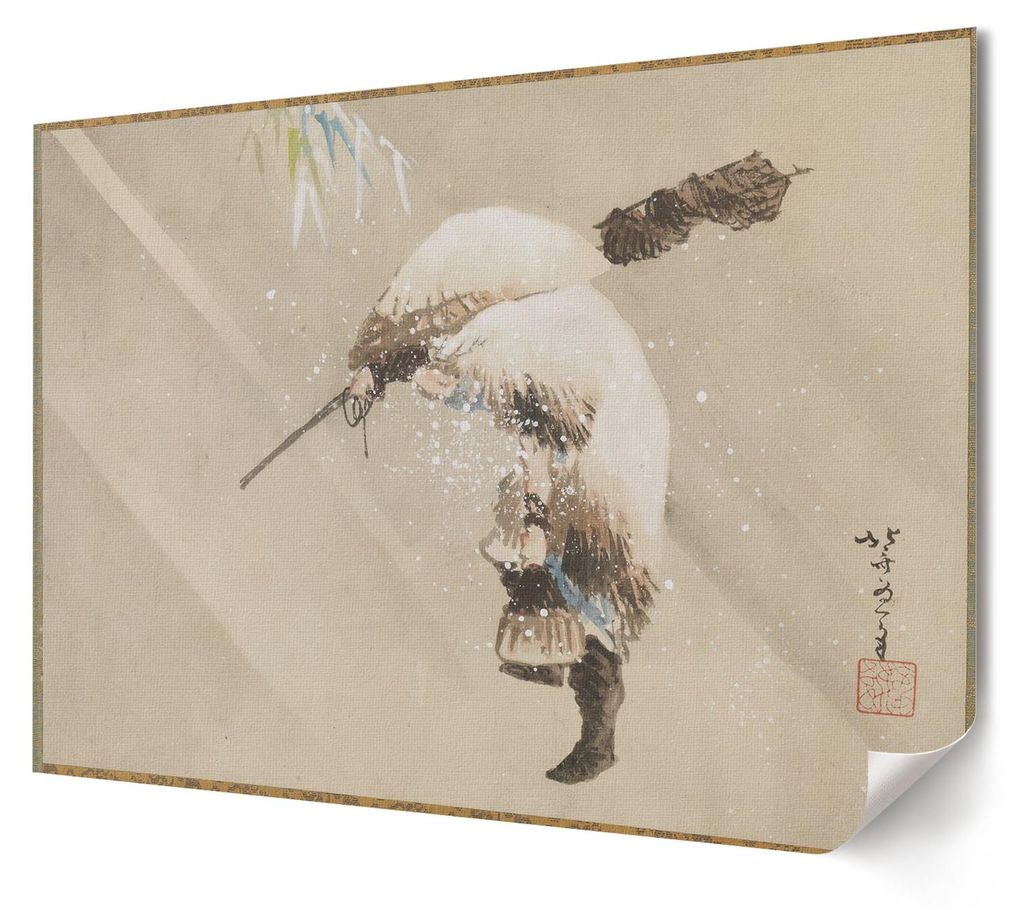 Fischer im Schnee - Kunstdruck A4 - Malerei, Aquarell, Illustration- Wandbild für Wohnzimmer Schlafzimmer & Flur, Modernes Poster Wanddeko, Ungerahmt