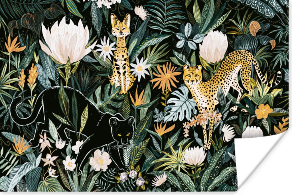 MuchoWow Poster Dschungel - Tiere - Pflanzen 120x80 cm - Bilder