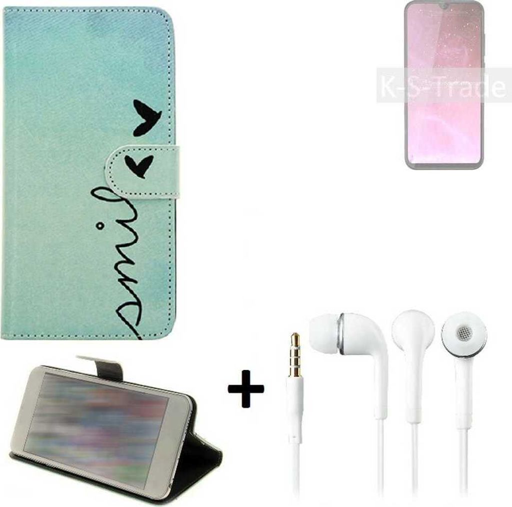 K-S-Trade Schutz Hülle Handy Hülle kompatibel mit Cubot R19 360° Wallet Case Schutz Hülle ''smile'' inkl. Ohrstöpsel Smartphone cover Flipstyle