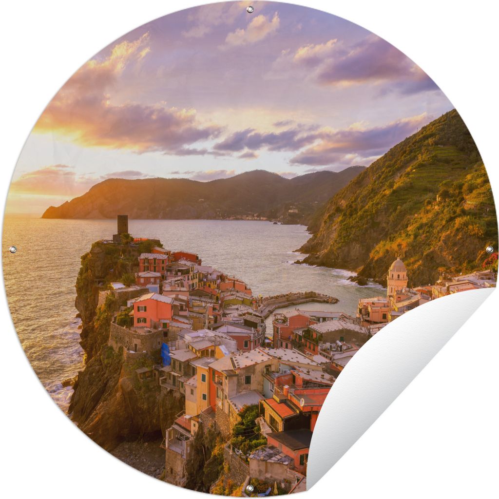 MuchoWow Gartenposter Outdoor-Poster Rund Sonnenuntergang in Cinque Terre Ø 90 cm Gartendeko Rundes Poster draußen
