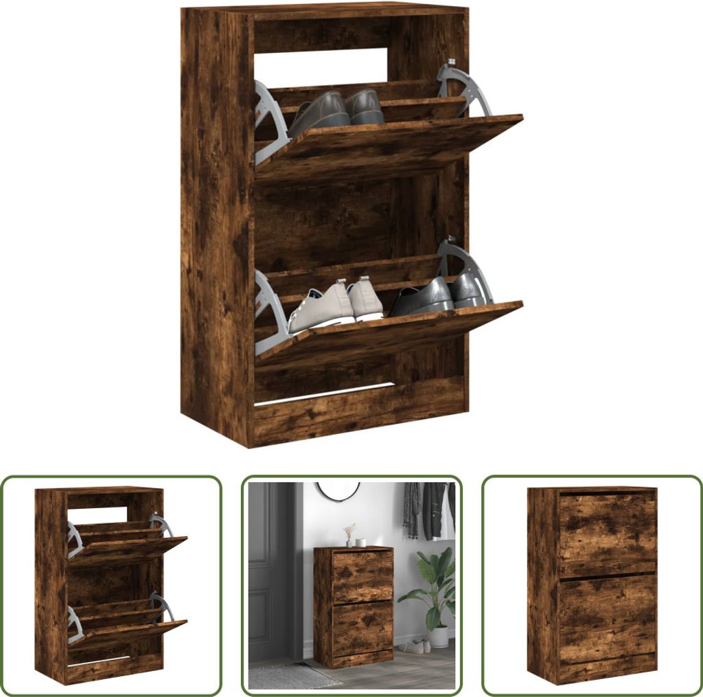 The Living Store Schuhschrank Räuchereiche 60x34x96,5 cm Holzwerkstoff